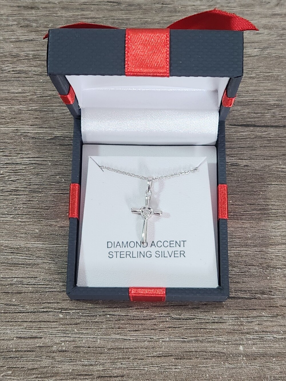 Diamond Accent Cross Pendant 18” Necklace Sterling Silver